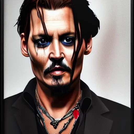 Image similar to face mash of johnny depp and ana de armas in the style of annie liebowitz portrait