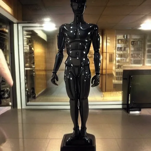 Image similar to “a realistic detailed photo of a guy who is an attractive humanoid who is half robot and half humanoid, who is a male android, Zac Efron, shiny skin, posing like a statue”