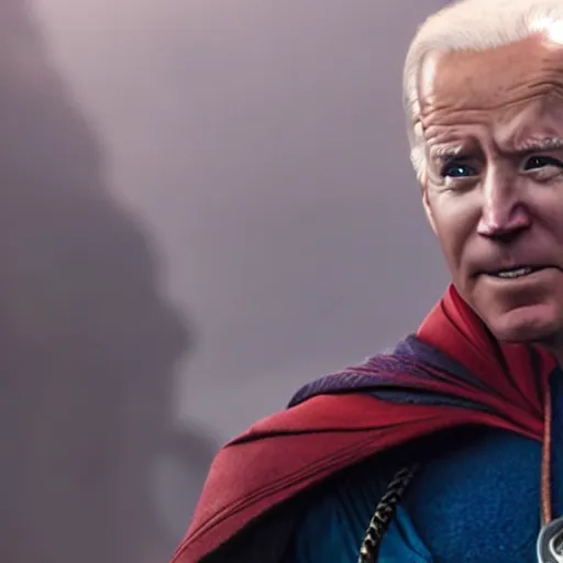 Image similar to Joe Biden as Dr. Strange. Movie still frame. 4K UHD.