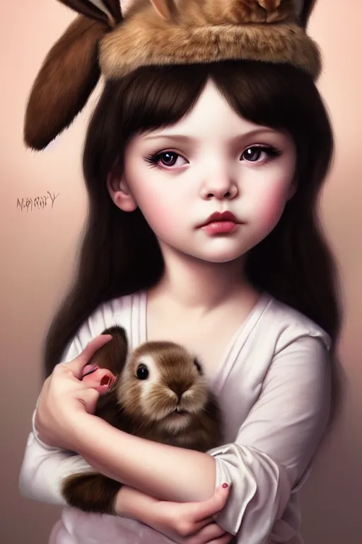 Image similar to matte sharp painting cute little girl with furry bunny, painted by mark ryden, artgerm, artstation behance storybook l