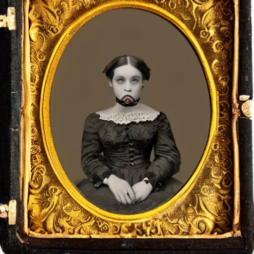 Image similar to daguerreotype portrait of a pug wearing a victorian dress