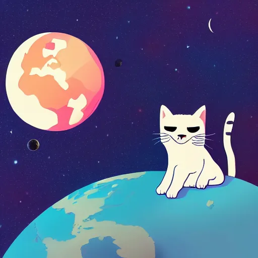 Prompt: a cat sitting on planet earth, space in background, astronaut, illustration, digital art, trending on artstation