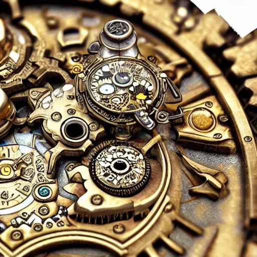 Image similar to A steampunk Pikachu made from ornate engraved full plate armor and watch gears and several jewels, macro shot by Justin Gerard, unreal engine, detailed, intricate, physically based rendering