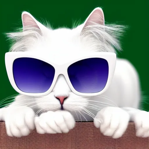 Prompt: This white cat is so cool! It's wearing sunglasses and looking totally relaxed. 4K quality in the style of a 3D rendered Pixar movie.