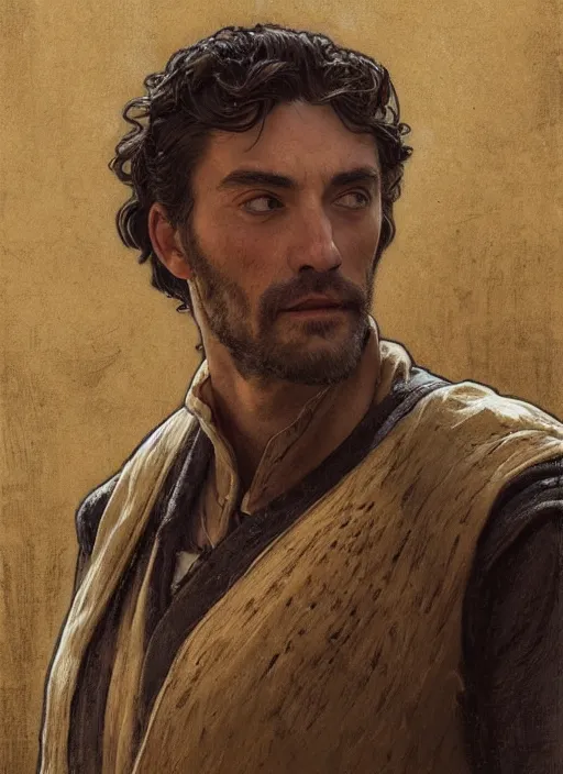 Image similar to portrait of provencal le gaulois in kaamelott played by frank pitiot, highly detailed, 3 5 mm photo, artstation, concept art, sharp focus, 2 8 mm macro photo, art by artgerm and greg rutkowski and alphonse mucha, award winning art, royal