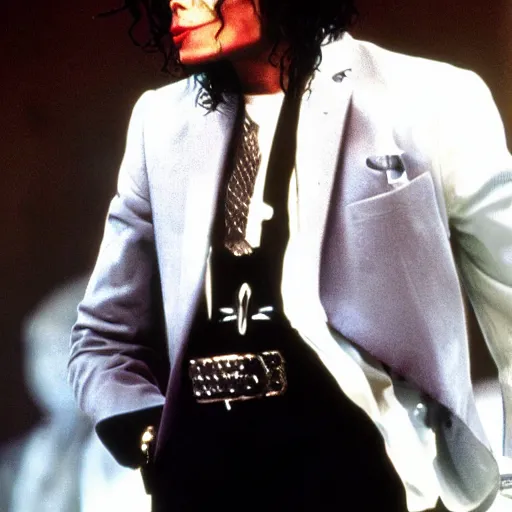 Prompt: Michael Jackson bad era as a mafia gangster