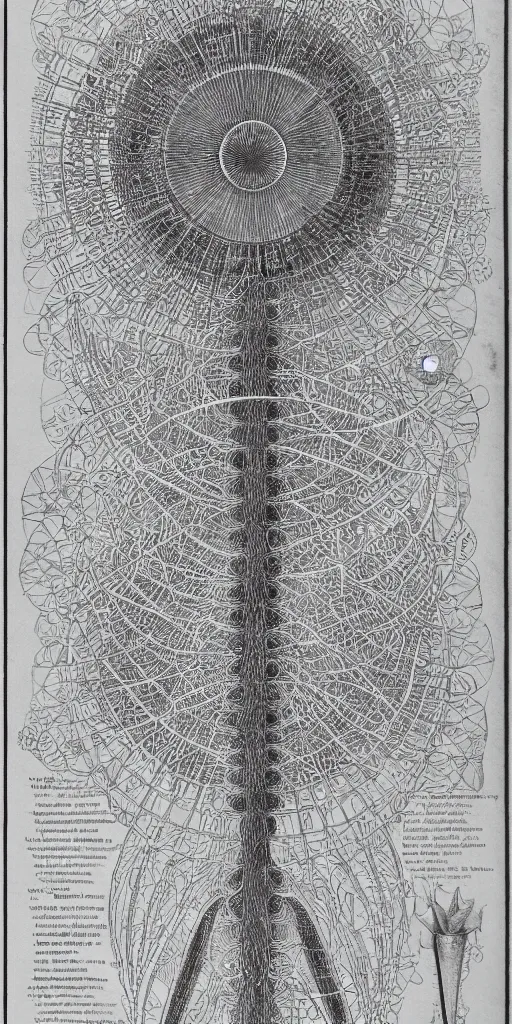 Image similar to Detailed Infographic Blueprint by Ernst Haeckel of a giant beautiful diatom in a space station