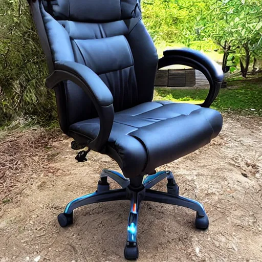 Prompt: office chair built for offroading, 4 wd, product photo
