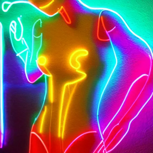 Image similar to 3 d neon art of a womens body, highly detailed