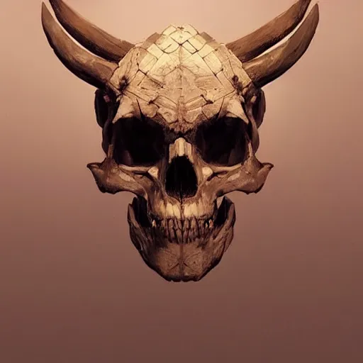 Image similar to a beautiful artwork profile portrait of a viking skull with horns study by greg rutkowski , featured on artstation, norse mythology, valhalla