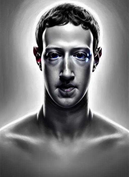 Image similar to mark zuckerberg as male android!, white plastc, wires, lifeless, dead eyes, portrait, intricate, elegant, highly detailed, digital painting, artstation, concept art, wallpaper, smooth, sharp focus, illustration, art by h. r. giger and artgerm and greg rutkowski and alphonse mucha