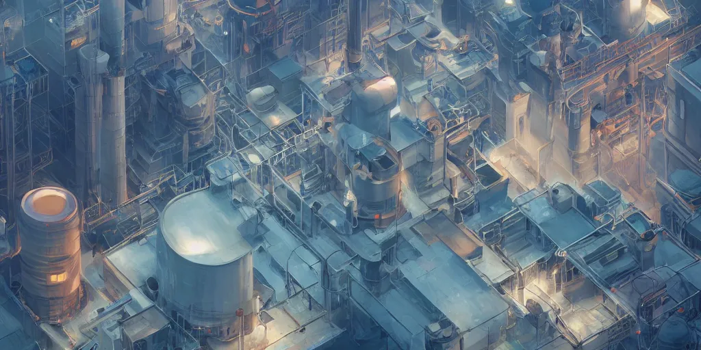 Image similar to aerial view of a combined cycle powerplant, masterpiece, mattepainting concept blizzard pixar maya engine on cold night stylized background splash comics global illumination lighting artstation lois van baarle, ilya kuvshinov, rossdraws