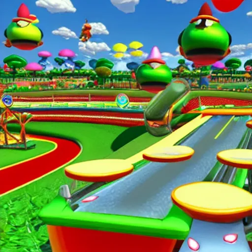 Image similar to A Mario Kart Double Dash Custom Track in Daisy Garden.