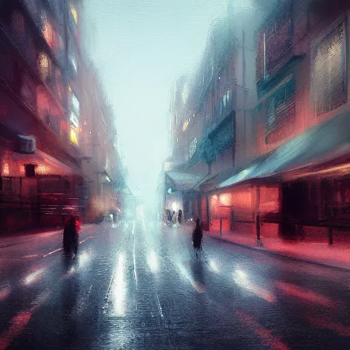 Image similar to empty street at night, after hours, sadness, by wlop