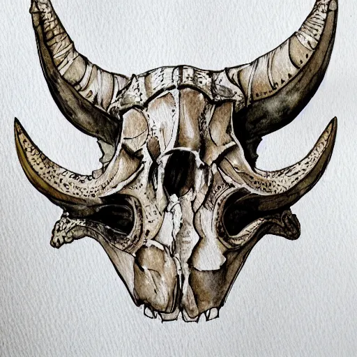 Image similar to triceratops skull, watercolor