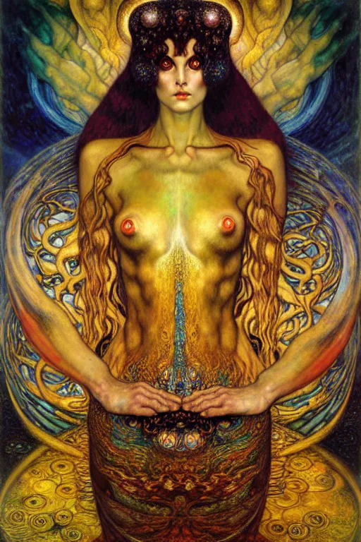 Image similar to Divine Chaos Engine by Karol Bak, Jean Delville, William Blake, Gustav Klimt, and Vincent Van Gogh, symbolist, visionary