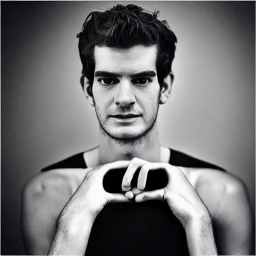 Image similar to “a realistic detailed photo of a guy who is an attractive humanoid who is half robot and half humanoid, who is a male android, Andrew Garfield, shiny skin, posing like a statue, blank stare”