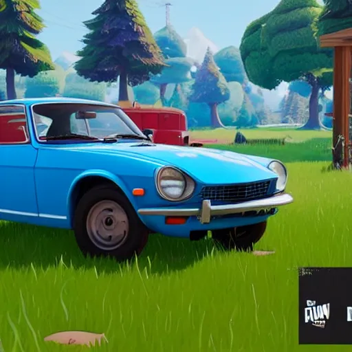 Prompt: a cartoon 1 9 7 0 datsun 2 4 0 z in fortnite, unreal engine