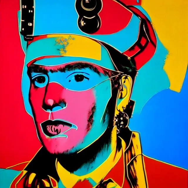 Prompt: a beautiful painting cyberpunk jibaro, by andy warhol realistic oil painting
