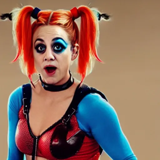 Image similar to A still of Kaley Cuoco as Harley Quinn