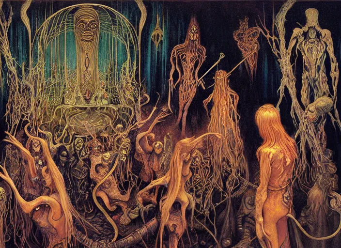 Prompt: realistic detailed photo rendered in octane 3d , of an occult esoteric pagan ritual in ahaunted house, by Francis Bacon, by Ivan Bilibin, by Alex Grey, by Austin Osman Spare., by Ayami Kojima, Amano, Karol Bak, Greg Hildebrandt, and Mark Brooks , rich deep colors. Beksinski painting, art by Takato Yamamoto. masterpiece. rendered in blender, ultra realistic, smooth shading, ultra detailed, high resolution, cinematic, unreal 6