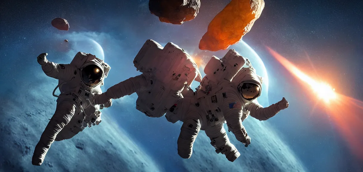 Prompt: photo of 8k ultra realistic astronaut riding an asteroid flipping the bird, nasa, clear sky, full of colour, cinematic lighting, battered, trending on artstation, 4k, hyperrealistic, focused, extreme details,unreal engine 5, cinematic, masterpiece, art by John Harris