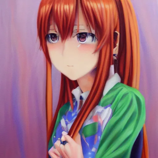 Image similar to y 2 k anime girl, oil on canvas