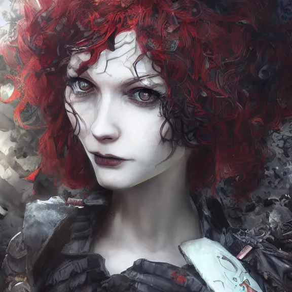 Image similar to christina hendricks goth, tankoban, 4 k, tone mapping, akihiko yoshida, james jean andrei riabovitchev marc simonetti, yoshitaka amano, long hair, curly, h. hydrochaeri