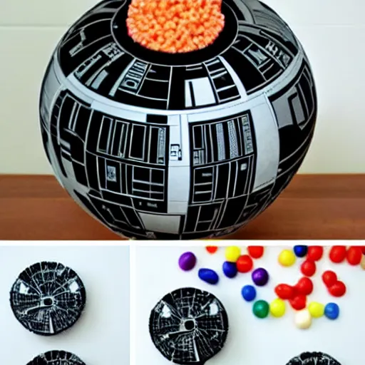 Prompt: the deathstar from star wars made out of candy