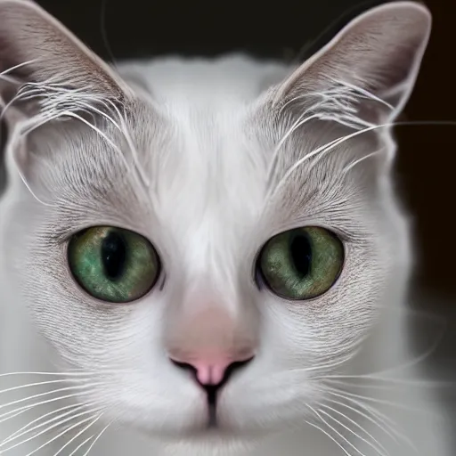 Image similar to white cat big eyes a lot of fur cute highly detailed high - quality photo realistic 8 k