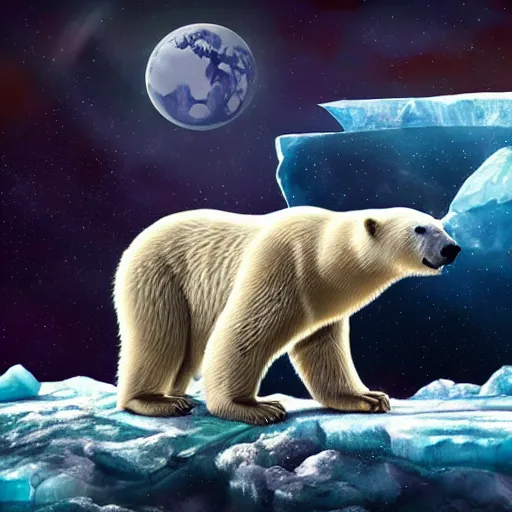 Prompt: polar bear drinking beer on iceberg in mars, beer can in hand, beer can, outer space, planet mars, illustration, computer painting, high resolution,, trending on deviantart, hdr, hyper detailed, insane details, intricate, elite, ornate, dramatic lighting