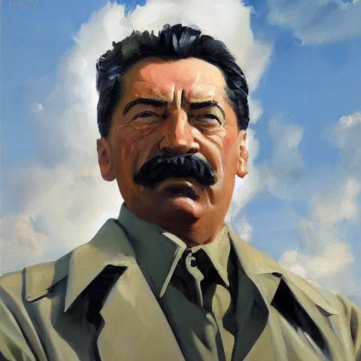 Image similar to greg manchess portrait painting of stalin as t - 8 0 0 terminator, medium shot, asymmetrical, profile picture, organic painting, sunny day, matte painting, bold shapes, hard edges, street art, trending on artstation, by huang guangjian and gil elvgren and sachin teng