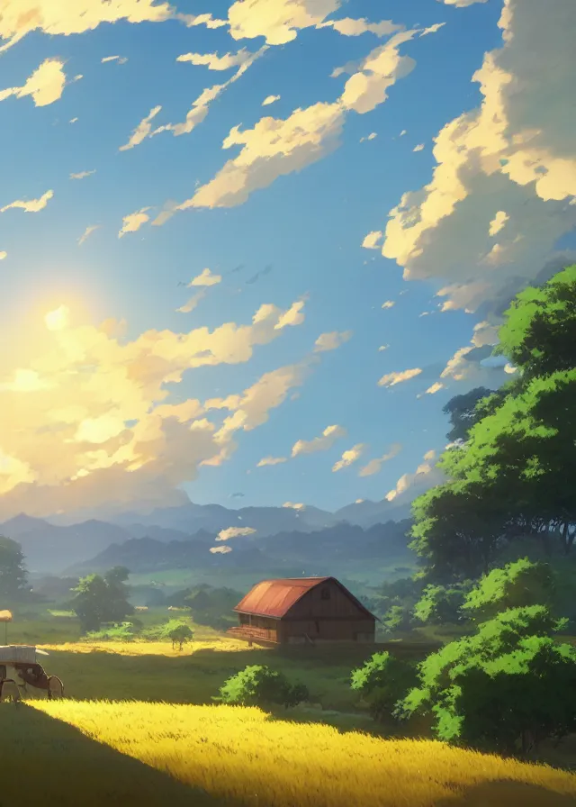 Image similar to golden farmland, makoto shinkai