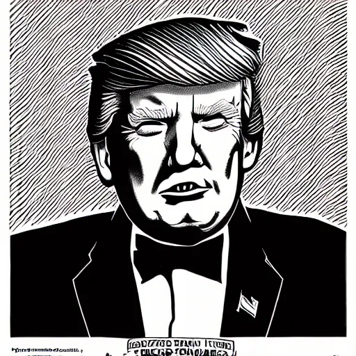 Image similar to a portrait drawing of Donald trump drawn by Robert Crumb