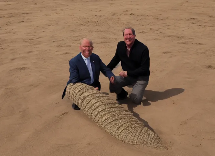 Image similar to a politician photo op with the sand worm from dune