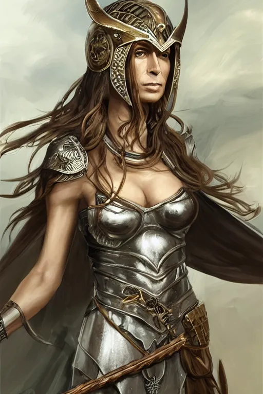 Prompt: Claudia Black as Athena, olive skin, long dark braided hair, corinthian helmet, with an owl on her shoulder, intricate, elegant, highly detailed, artstation, concept art, smooth, sharp focus, illustration, , digital art from artstation, digital art from deviantart, by Stjepan Sejic, Ruan Jia, and Mandy Jurgens, and Artgerm, and william adolphe bouguereau