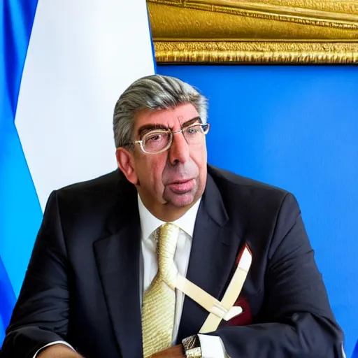 Image similar to [portrait of Patrick Balkany as the president of the European Union, close-up, official photoshoot]