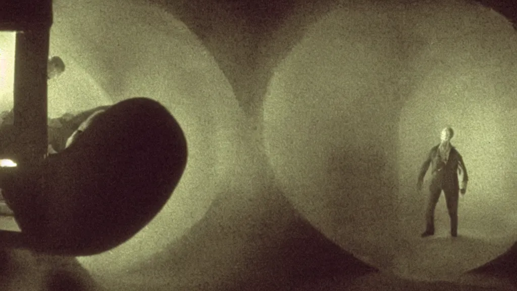 Image similar to an mri slice of james cavell in the living room, film still from the movie directed by denis villeneuve with art direction by salvador dali, wide lens