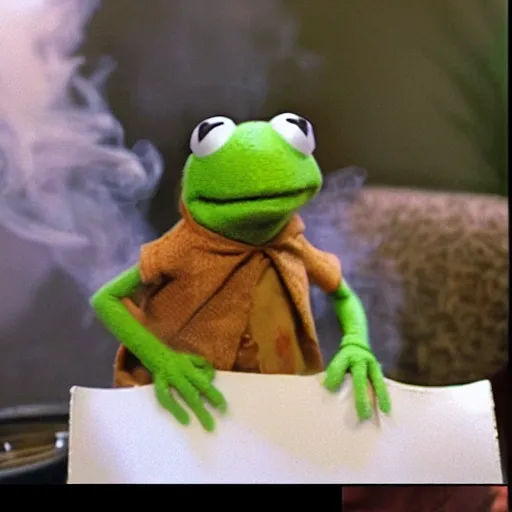 Prompt: kermit smoking cannabis,