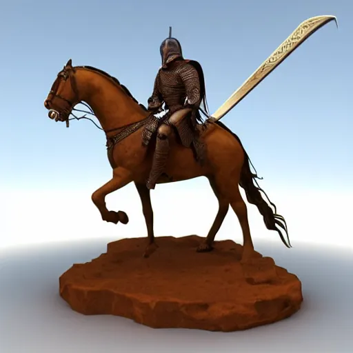 Image similar to 3 d model of a knight wielding a sword riding a horse