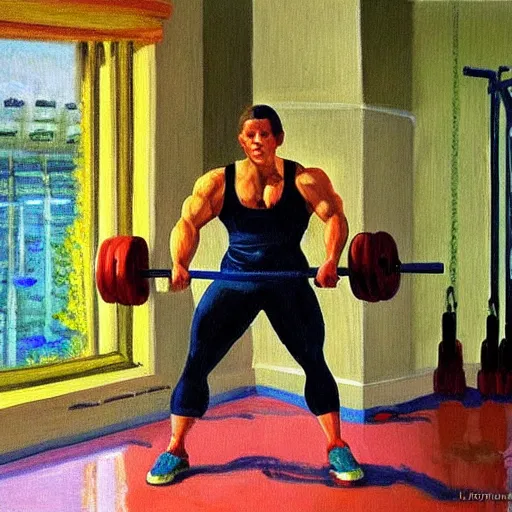 Prompt: chad curling weights training biceps at the gym perfect high resolution painting by monet