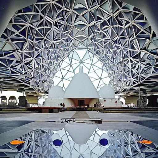 Image similar to futuristic mosque by buckminster fuller and syd mead, intricate contemporary architecture, photo journalism, photography, cinematic, national geographic photoshoot