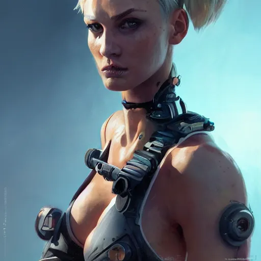 Prompt: tank girl, highly detailed, half android, power implants, body transmogrify, beautiful, mesmerising, look of desire, loving stare, digital painting, trending on artstation, concept art, 4 k, sharp focus, illustration, art by greg rutkowski