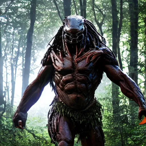 Image similar to Predator from the movie Predator in the forest plains of north yorkshire, 4k, Predator Movie, dragon inspired armor