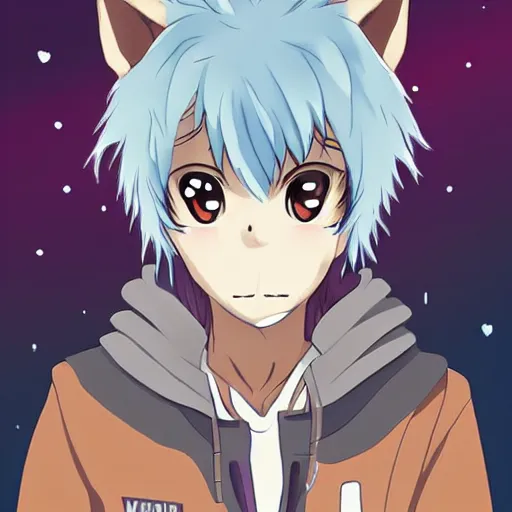 Image similar to key anime visual portrait of an anthropomorphic anthro wolf fursona, in a jacket, with handsome eyes, official modern anime art