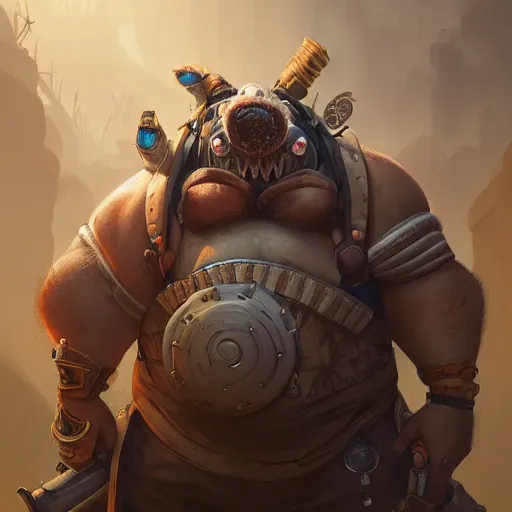 Prompt: roadhog from overwatch, character portrait, concept art, intricate details, highly detailed, 4 k by greg rutkowski, michael whelan