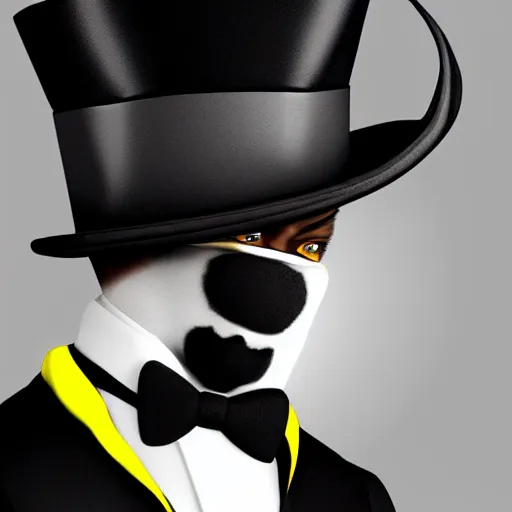 Image similar to a highly detailed portrait of a man in a high top hat covering his face, in a black tailcoat with a yellow waistcoat under the tailcoat, artstation, deviantart, professional, unreal engine 5, photorealistic