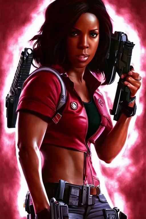 Prompt: kelly rowland as claire redfield ( resident evil ), portrait, highly detailed, digital painting, artstation, concept art, smooth, sharp focus, illustration, cinematic lighting, art by artgerm and greg rutkowski and alphonse mucha