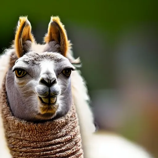 Prompt: a lama - cat - hybrid with a beak, animal photography, wildlife photo, award winning