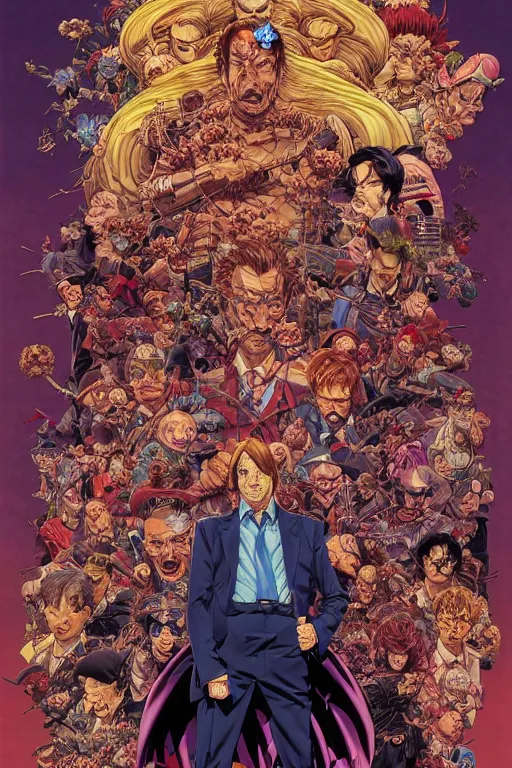 Image similar to poster of saul goodman, by yoichi hatakenaka, masamune shirow, josan gonzales and dan mumford, ayami kojima, takato yamamoto, barclay shaw, karol bak, yukito kishiro